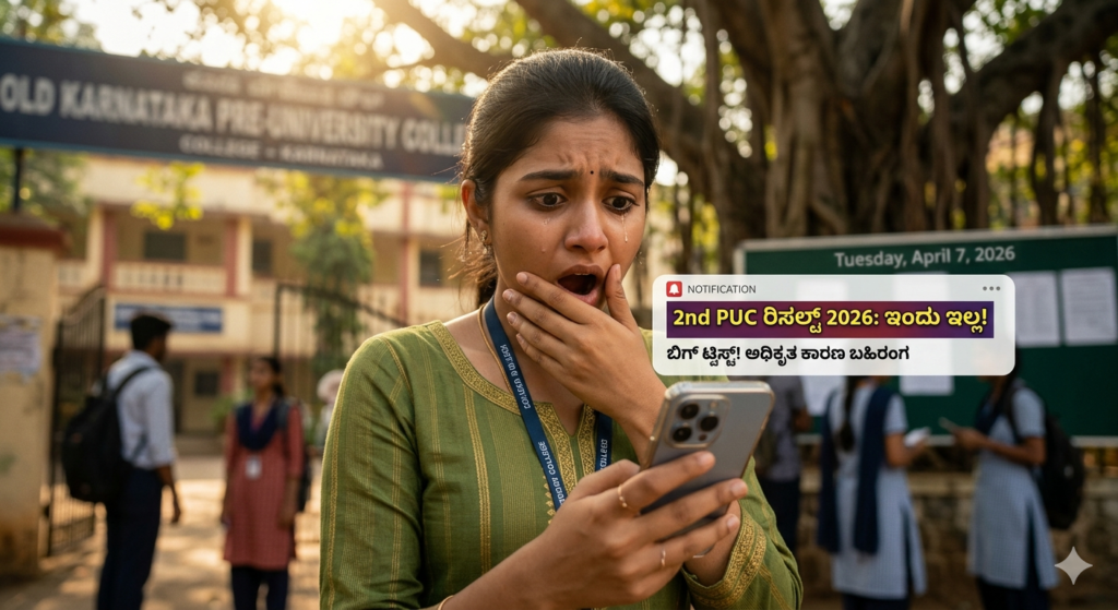 Karnataka 2nd PUC Result 2026 Postponed: Shocked student checking mobile for news update